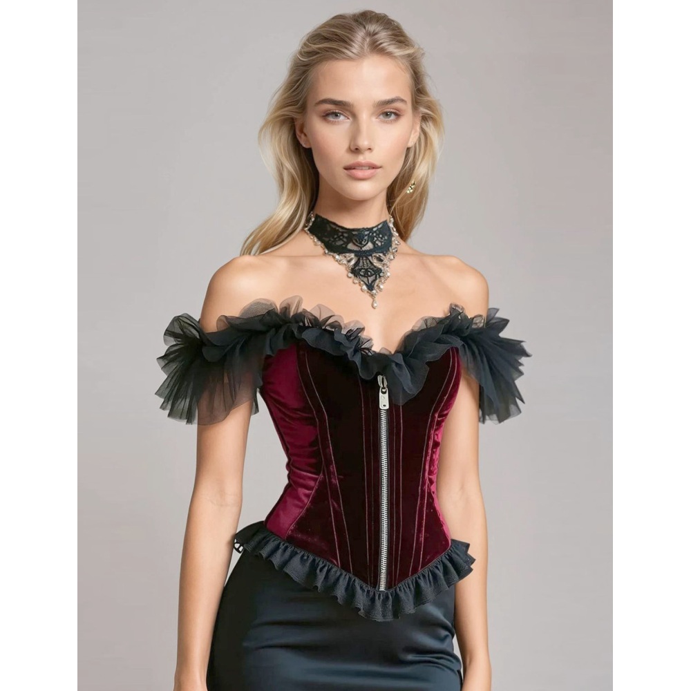 Attitude Corsets - Gemma Off Shoulder Vollbrust Korsett - Rot